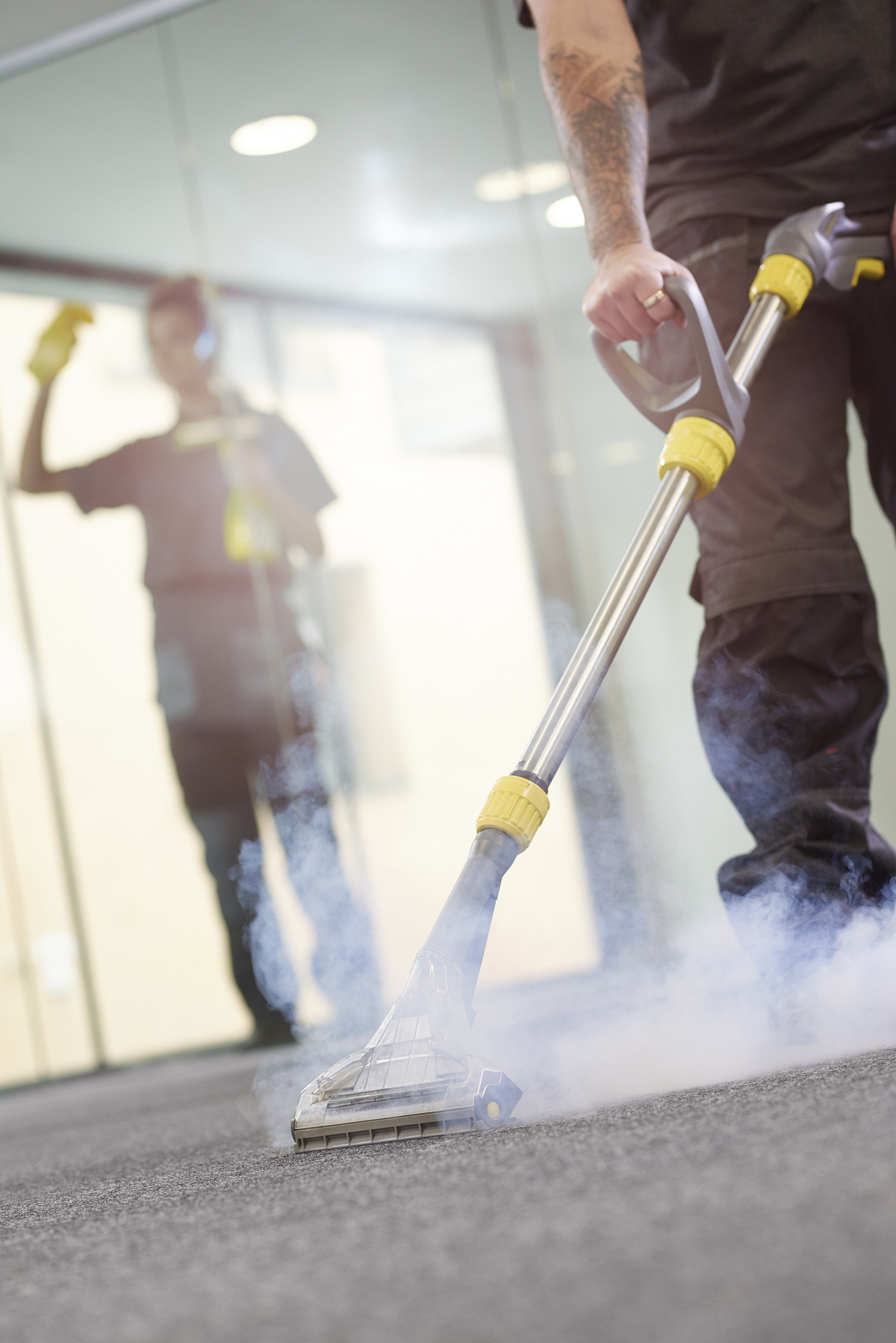 Steam cleaning a rug and other janitorial services